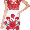 Women Mexican Embroidered Dress Ruffle Collar Sleeveless