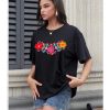Women's Mexican Shirts Embroidered Oversized T Shirt Boho Floral Tee Vintage Flowers Graphic Tee Tops