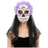 Mexican Day of the Dead Mask for Women Dia de los Muertos Headpiece Full Skeleton Skull Flower Mask, Festival Cosplay