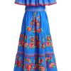 Girls Mexican Dress Spring Summer Off-Shoulder Ruffle Traditional Folk Maxi Dress Belted Cinco De Mayo Fiesta Sundress
