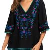 Women's Summer Peasant Blouses Boho Embroidery Mexican Bohemian Tops Shirt Tunic Blouses