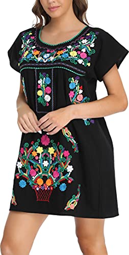 Women Embroidered Lace Short Sleeve Dress Peasant Maxi Boho Dress