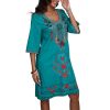 Women’s Embroidered Mexican Fiesta Dress Plus Size Traditional Floral Boho Dresses for Women Peasant Hippie Outfit