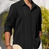 Mens Cuban Guayabera Shirt Button Down Long Sleeve Summer Beach