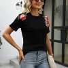 Mexican Shirts for Women Embroidered Tops Traditional Summer Blouse Women's Floral Tunic Round Neck Short Sleeve