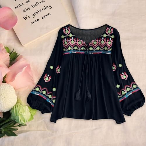 Women's Mexican Embroidered Tops Pullover Bohemian for Street Work Daily Wear/1149