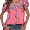Mexican Shirts for Women Embroidered Tops Traditional Peasant Summer Tunic Blouse