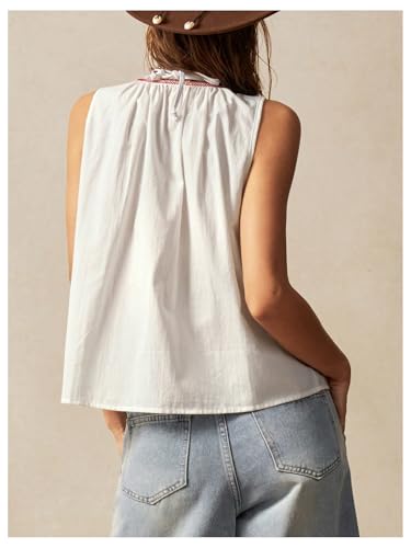 Women's Floral Embroidered Tops Y2K Sleeveless Scoop Neck Button Down Tank Top