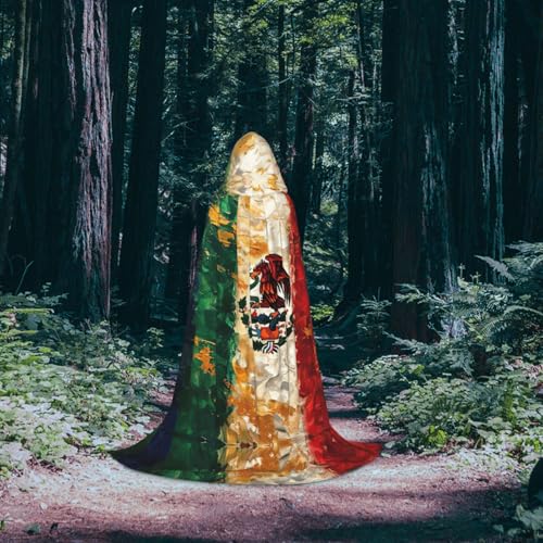 Mexican American Flag Print Hooded Cloak For Halloween,Wizard,Vampire And Grim Reaper Costume