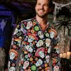 Men's Halloween Novelty Button Down Long Sleeve Shirt, S-4XL