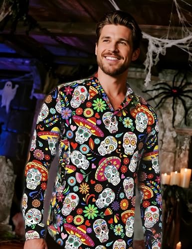 Men's Halloween Novelty Button Down Long Sleeve Shirt, S-4XL