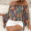 Women's Boho Off Shoulder 3/4 Bell Sleeve Summer Blouse Top