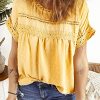 Womens Summer Tops Crewneck Lace Crochet Short Sleeve Shirts Casual Chiffon Blouses