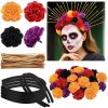 224 Pcs Day of The Dead Headpiece Mexican Flower Crown Headband Cosplay for Party Marigold DIY Set Halloween Headdress Mexican
