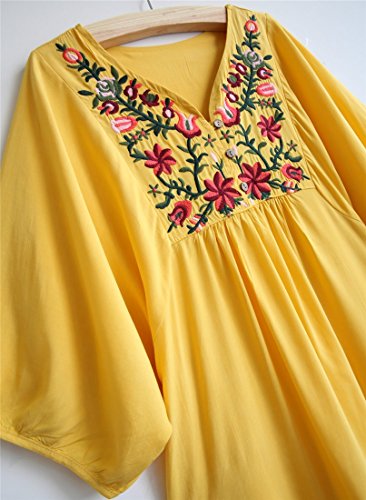 Summer Dress V Neck Mexican Embroidered Peasant Women's Dressy Tops Blouses