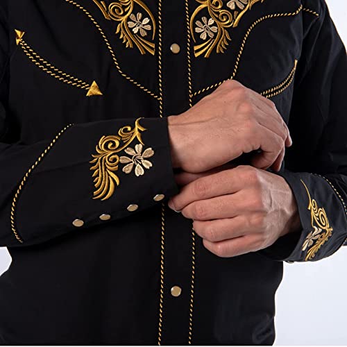 Men's Western Shirt Long Sleeve Embroidered Cowboy Casual Snap Button Shirt