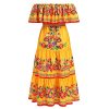 Mexican Dress for Women Off Shoulder Floral Print Long Maxi Dress Summer Sleeveless Party Vacation Dresses with Belt