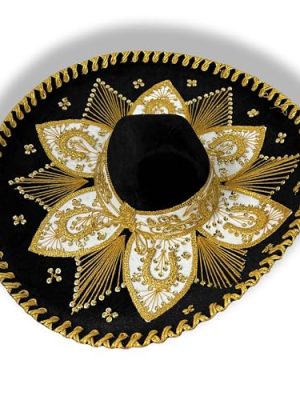 Authentic Mariachi Charro Sombrero - Traditional Mexican Hat with Unique Embroidery, Black Gold (Design and Color May Vary)