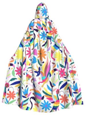 Mexican Otomi Animals Print Unisex Full Length Hooded Robe Cloak Long Cape Cosplay Costume Halloween Christmas Cloak