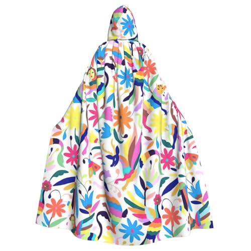 Mexican Otomi Animals Print Unisex Full Length Hooded Robe Cloak Long Cape Cosplay Costume Halloween Christmas Cloak