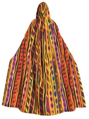 Mexican Folk Art Boho Print Adult Halloween Hooded Cloak, Hood & Bow Tie, For Cosplay/Trick-Or-Treat