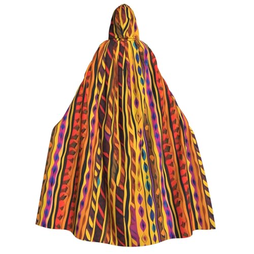 Mexican Folk Art Boho Print Adult Halloween Hooded Cloak, Hood & Bow Tie, For Cosplay/Trick-Or-Treat