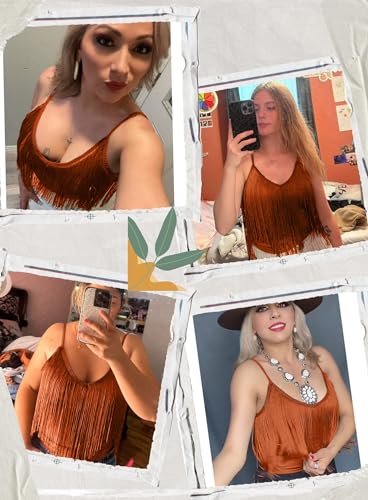 Womens Western Cowgirl Fringe Top - Country Concert Outfits Festival Tassel Hem Boho Rodeo Camisole Rave Tank Shirt