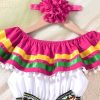 Toddler Girls Mexican Dress Little Girl Off Shoulder Bowknot Traditional Color Block Dresses