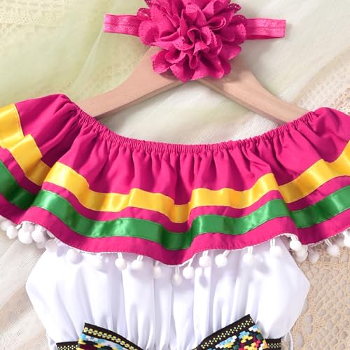 Toddler Girls Mexican Dress Little Girl Off Shoulder Bowknot Traditional Color Block Dresses