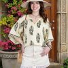 Womens 3/4 Sleeve V Neck Bohemian Peasant Blouses Casual Loose Fit Tunic Tops