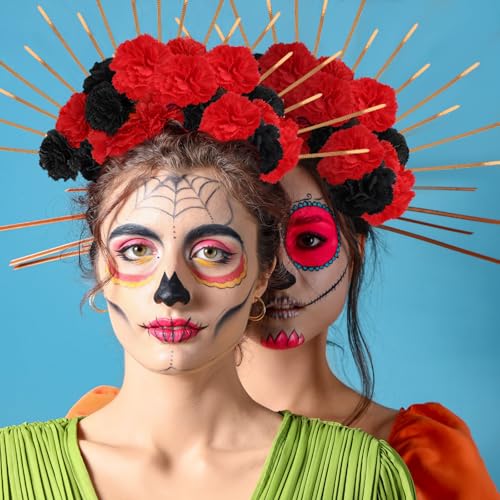 224 Pcs Day of The Dead Headpiece Mexican Flower Crown Headband Cosplay for Party Marigold DIY Set Halloween Headdress Mexican