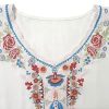 Women's Summer V Neck Boho Embroidered Mexican Shirts Short Sleeve Casual Tops Blouse