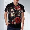 Mexican Day of The Dead Women Goth Novelty Golf Shirt Polo Shirts Short Sleeve for Men Casual Tops with Pocket