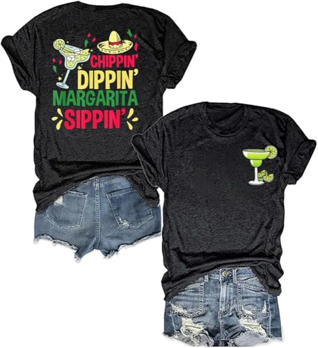 Let's Fiesta T Shirt Cinco De Mayo Shirts Women Chip Dippin Margarita Sippin T-Shirts Mexican Tees Mexico Vacation Top