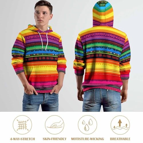Mexican Serape Colorful Stripes Hoodie Sweatshirt Pullover Hooded Outfits Tops for Men Women