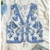 Women's Floral Bow Tie Front Tops V Neck Sleeveless Crop Boho Country Concert Vest Top