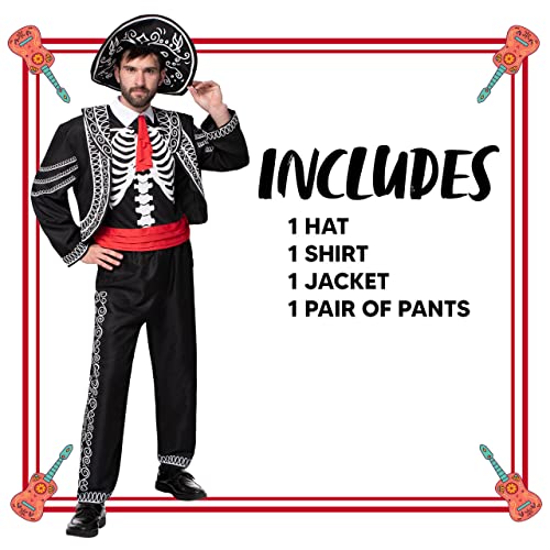 Halloween Adult Men Day of the Dead Costume, Mariachi Jacket with Charro Hat, Adult Halloween Costumes