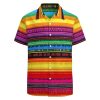 Mexican Serape Colorful Stripes Mens Shirts Short Sleeve Button Down Beach Shirts with Pockets