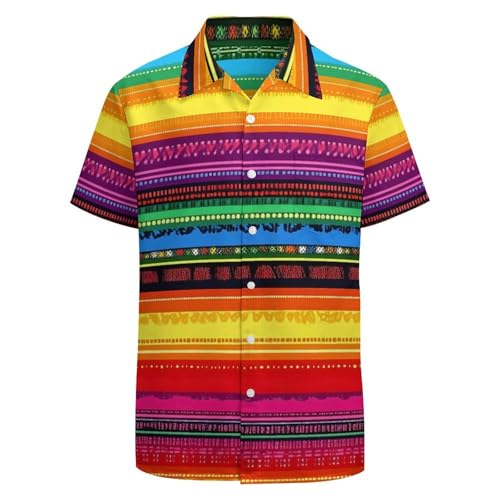 Mexican Serape Colorful Stripes Mens Shirts Short Sleeve Button Down Beach Shirts with Pockets