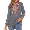 Women's Mexican Boho Embroidered Tops Long Sleeve Peasant Casual Loose Tunics Fall Blouse Shirts for Women