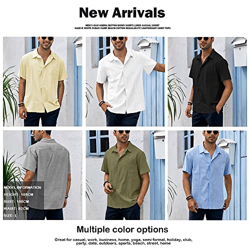 Mens Guayabera Shirts Linen Short Sleeve Button Down Casual Beach Cuban Camp Mexican Shirt for Men Khaki