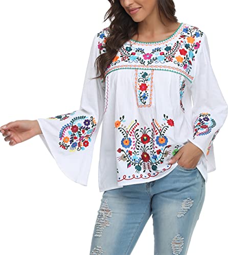 Women's Summer Boho Embroidery Mexican Bohemian Tops Shirt Tunic