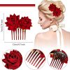 4 Pieces Rose Flower Hair Clip Big Rose Brooch Floral Clips Mexican Flower Hair Accessories for Woman Flamenco Dancer Bridal