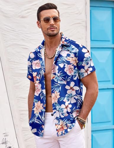 Mens Hawaiian Shirt Short Sleeve Button Down Shirts Tropical Summer Beach Shirts Casual Floral Aloha Shirts
