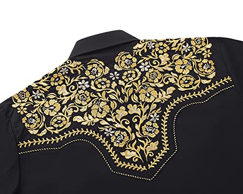 Western Embroidered Cowboy Shirts for Men, Casual Button Down Long Sleeve Shirt with Floral Design