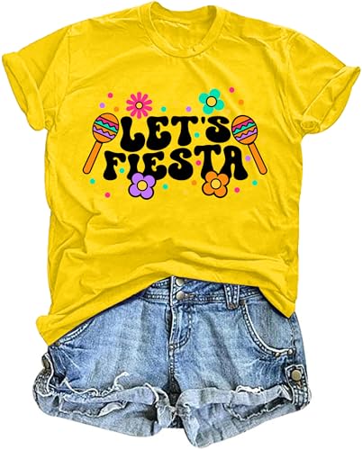 Cinco De Mayo Shirts Women Lets Fiesta T-Shirt Graphic Mexican Party Tee May 5th Casual Tops