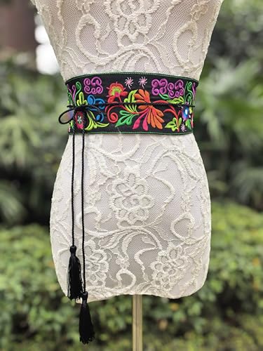 Traditional Embroidered Mexican Belt Tassel Waist Belt Adjustable Belt Day Of The Dead Ethnic Boho Party Belt E1