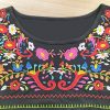 Short Sleeve Mexican Tee Shirts for Women Floral Embroidered Loose Tops Ethnic Style Boho T-Shirts