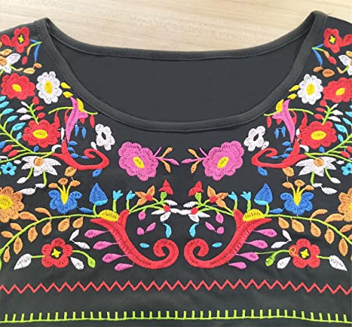 Short Sleeve Mexican Tee Shirts for Women Floral Embroidered Loose Tops Ethnic Style Boho T-Shirts