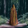 Mexican Folk Art Boho Print Adult Halloween Hooded Cloak, Hood & Bow Tie, For Cosplay/Trick-Or-Treat